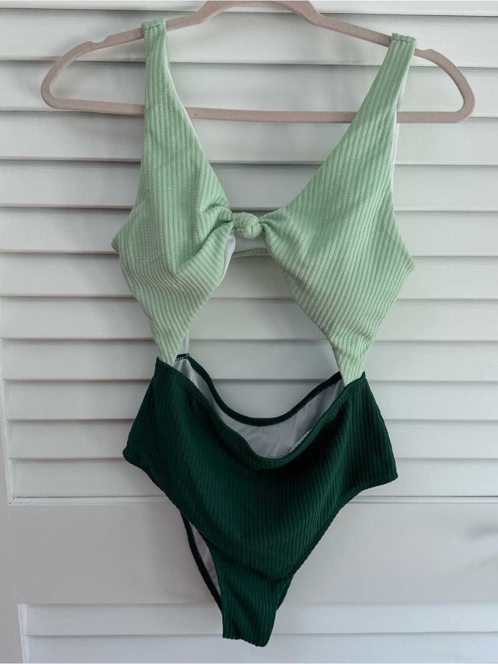 Two-Tone Green Ribbed One-Piece Swimsuit